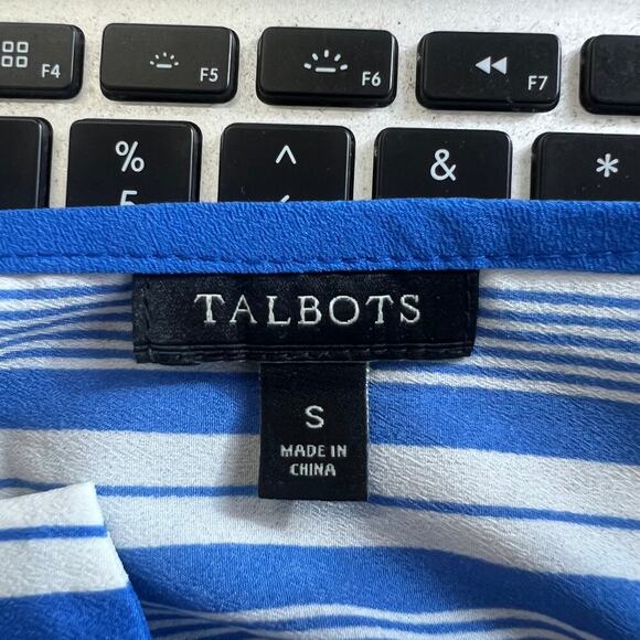 Talbots Women's Striped Tunic Top Long Sleeve Split Neck Blue White Size Small - Picture 3 of 5